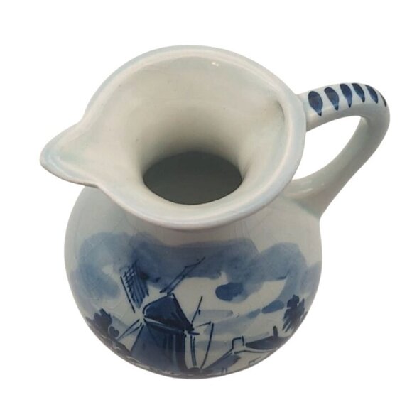 Vintage Delft Blue Handpainted Windmill Pastoral Ceramic Pitcher & Basin Holland - Picture 6 of 14